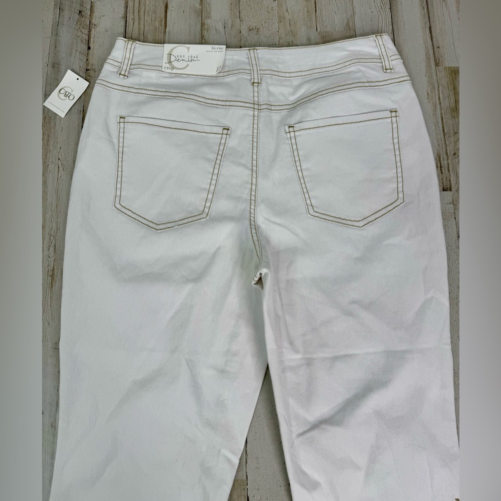 Cato Denim 12 Hi-Rise Crop Gold Embroidery Leaves on Legs White Pants gold NWT - Picture 10 of 11